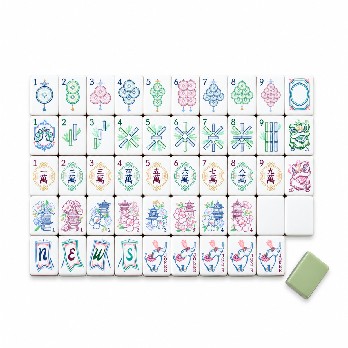 Fichas de Mahjong Jade Mist Blossom - Colección Garden Mist